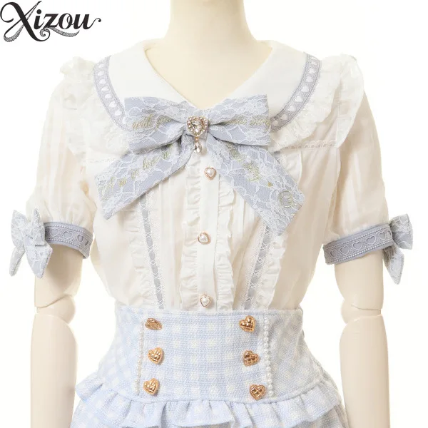 2025 Summer Lolita Shirt Short Sleeve Women Sweet Japanese Big Bow Heart Lace Collar Slim Fit Versatile Heavy Craft Top Button
2025 Summer Lolita Shirt Short Sleeve Women Sweet Japanese Big Bow Heart Lace Collar Slim Fit Versatile Heavy Craft Top Button