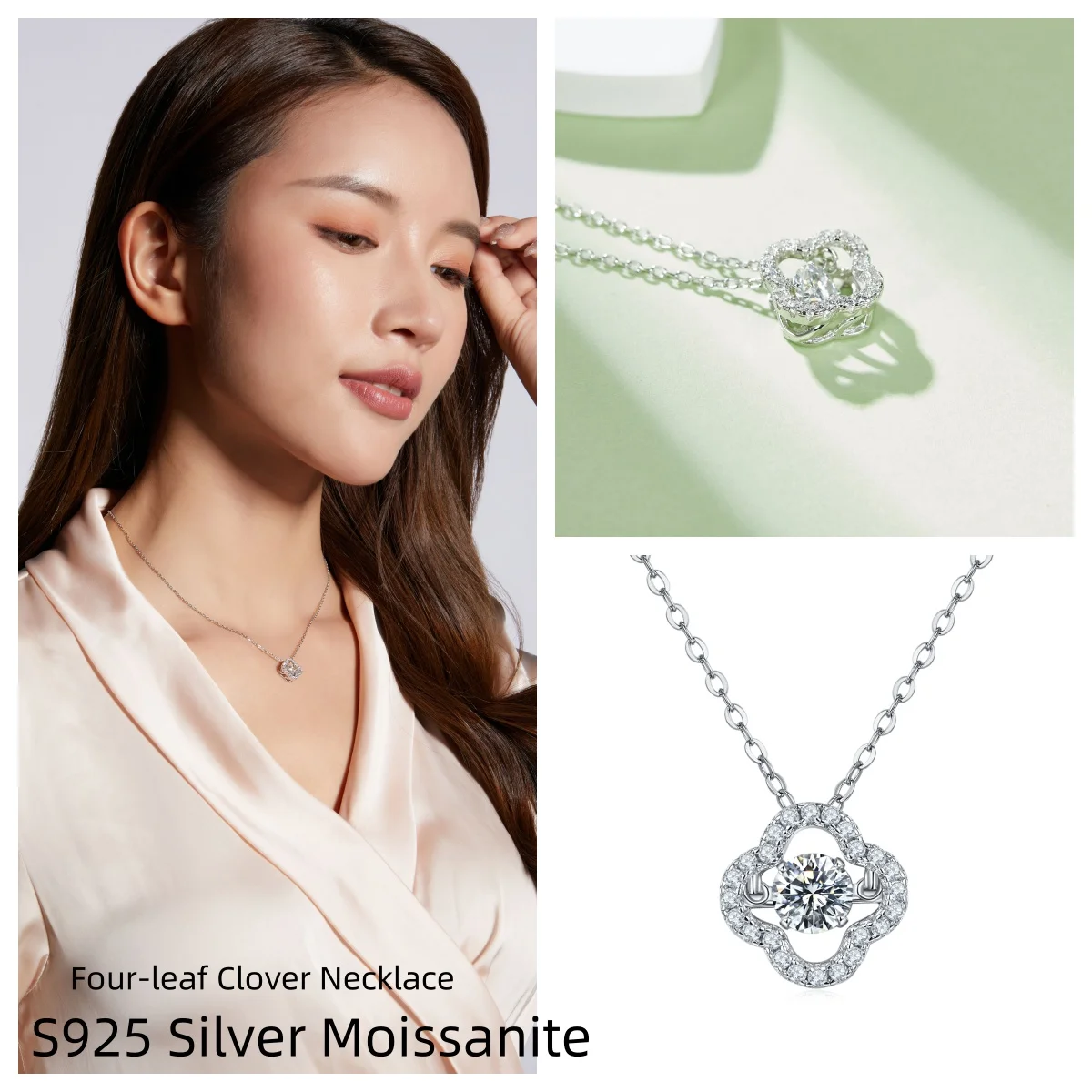S925 Silver Moissanite Four-leaf Clover Necklace Fashionable For Daily Wear Christmas And Gifts
S925 Silver Moissanite Four-leaf Clover Necklace Fashionable For Daily Wear Christmas And Gifts
