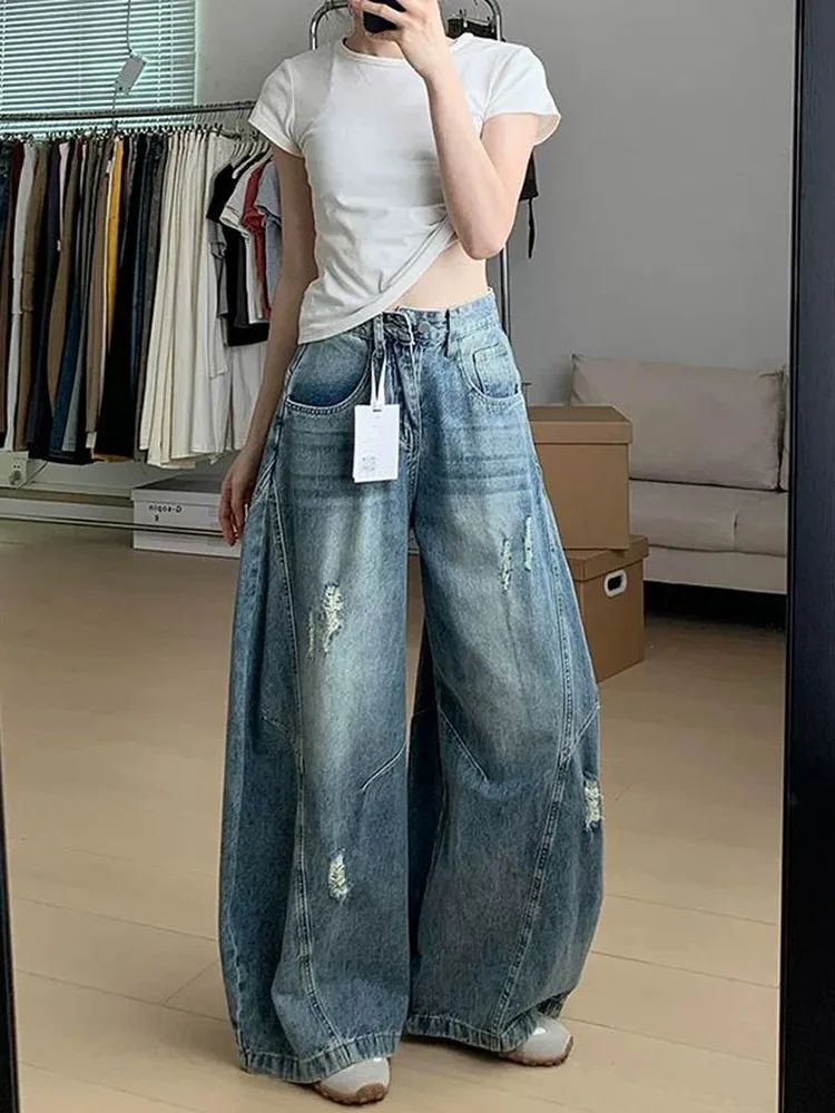 High Waist Wide Leg Jeans Women's Summer New Style American Hole Knife Loose Fit Floor Length Pants Washed Effect
High Waist Wide Leg Jeans Women's Summer New Style American Hole Knife Loose Fit Floor Length Pants Washed Effect