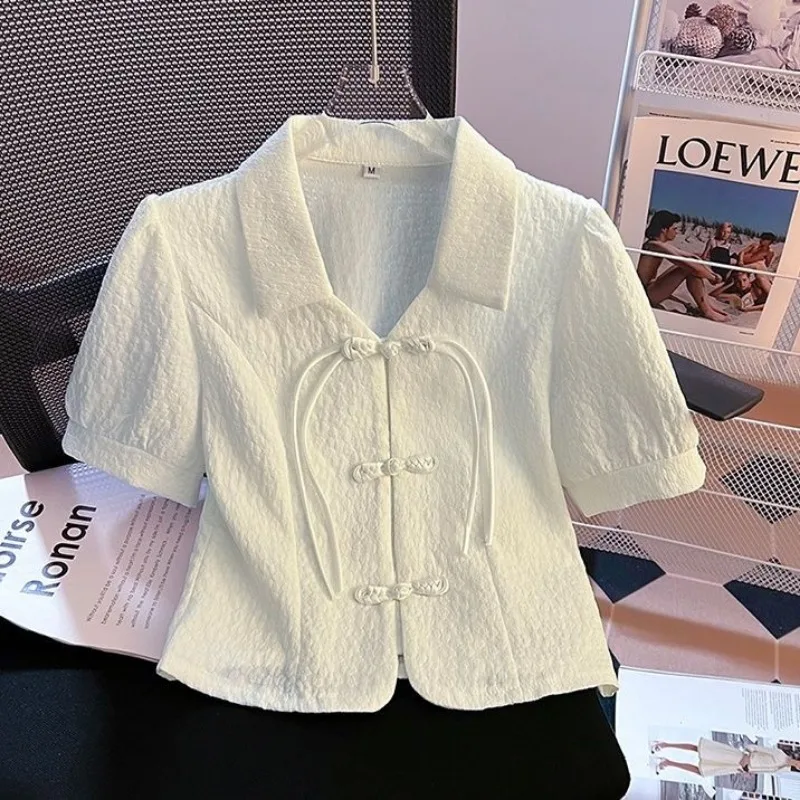 Femme Summer Fashion Fashion Chinese Style Solid Color Polo Collar Short Sleeve Women Clothing Indie Folk Temperament Cardigan
Femme Summer Fashion Fashion Chinese Style Solid Color Polo Collar Short Sleeve Women Clothing Indie Folk Temperament Cardigan
