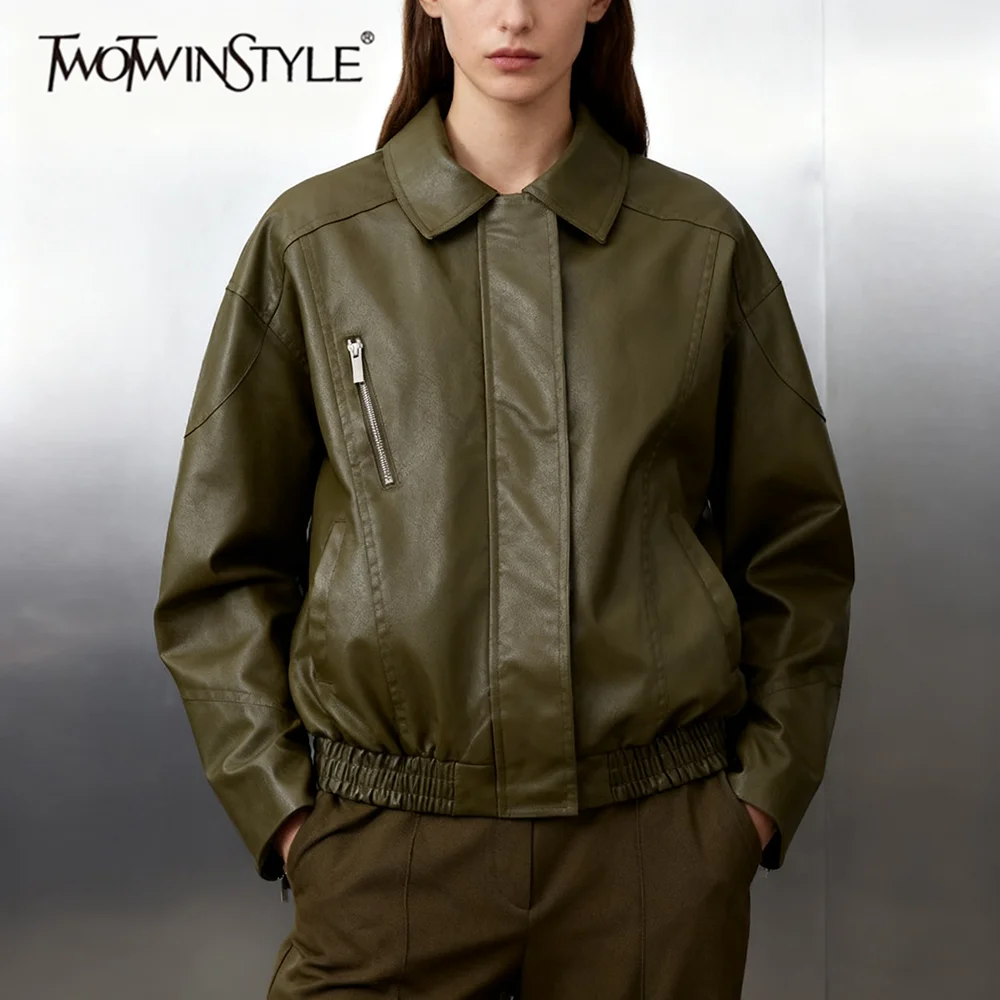 TWOTWINSTYLE свободные кожаные куртки со сращенными карманами для женщин, с лацканами и длинными рукавами, лоскутные молнии, минималистичная женская куртка, новинка
TWOTWINSTYLE свободные кожаные куртки со сращенными карманами для женщин, с лацканами и длинными рукавами, лоскутные молнии, минималистичная женская куртка, новинка