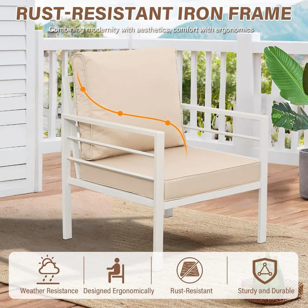 4-Piece Patio Furniture Set White Outdoor Metal Frame Sofa with High Backrest Seating Glass Coffee Table, Customized
4-Piece Patio Furniture Set White Outdoor Metal Frame Sofa with High Backrest Seating Glass Coffee Table, Customized