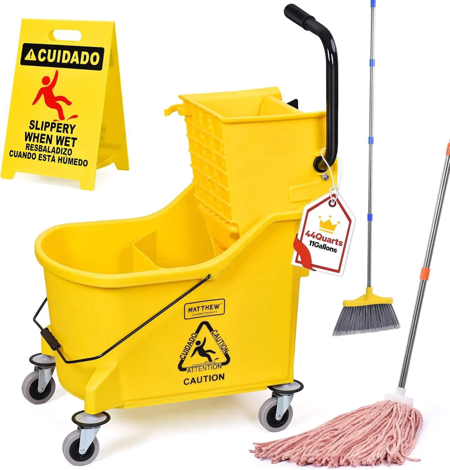 Matthew Cleaning 44Quart Commercial Mop Bucket INCL Wet String Mop 19 Industrial Wet Floor Sign with Side Press Wringer On
Matthew Cleaning 44Quart Commercial Mop Bucket INCL Wet String Mop 19 Industrial Wet Floor Sign with Side Press Wringer On