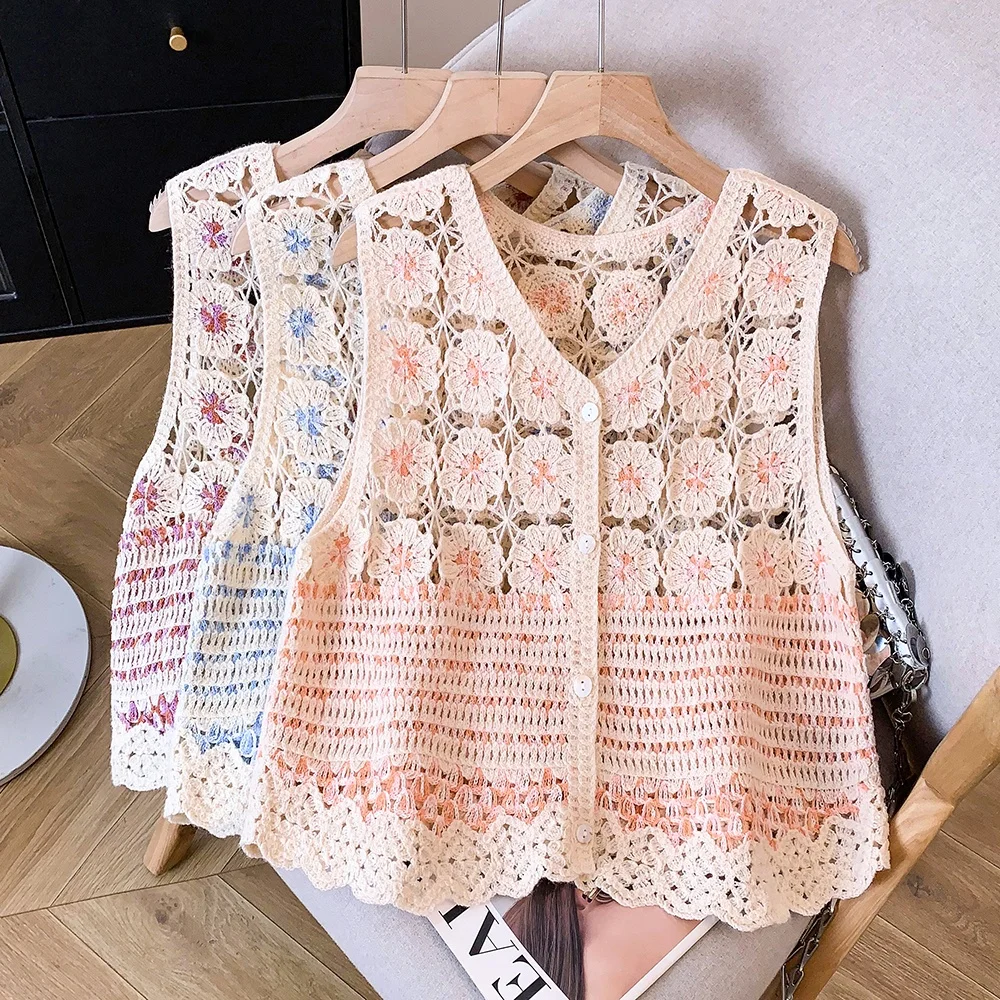 Women's V-Neck Knitted Hollow out Tank Top Summer Loose Fit Open Cardigan Style Cotton Polyester Blend Elastic Fabric
Women's V-Neck Knitted Hollow out Tank Top Summer Loose Fit Open Cardigan Style Cotton Polyester Blend Elastic Fabric