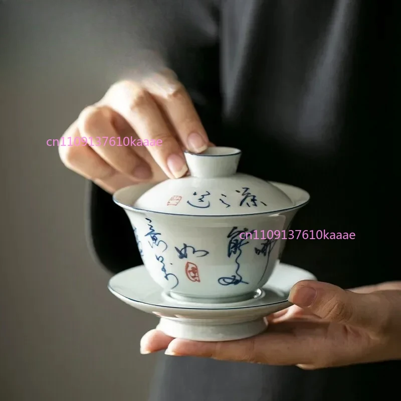 180ml Handmade Poetry Pattern Covered Bowl Zen Style Gaiwan Traditional Tea Tureen Household Tea Brewing Collection Supplies
180ml Handmade Poetry Pattern Covered Bowl Zen Style Gaiwan Traditional Tea Tureen Household Tea Brewing Collection Supplies