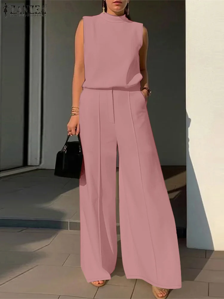 ZANZEA Elegant Chic 2 Piece Pant Sets Office Streetwear Women's Stand Collar Sleeveless Tops Wide-Leg Drapey Pants 2PCS Outfits
ZANZEA Elegant Chic 2 Piece Pant Sets Office Streetwear Women's Stand Collar Sleeveless Tops Wide-Leg Drapey Pants 2PCS Outfits