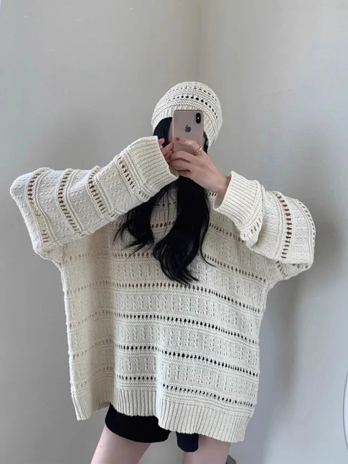 Women's Pure Color Knitted Sweater Hollow out Embroidery Loose Casual Top with Hat Autumn New Sle Design Sense
Women's Pure Color Knitted Sweater Hollow out Embroidery Loose Casual Top with Hat Autumn New Sle Design Sense