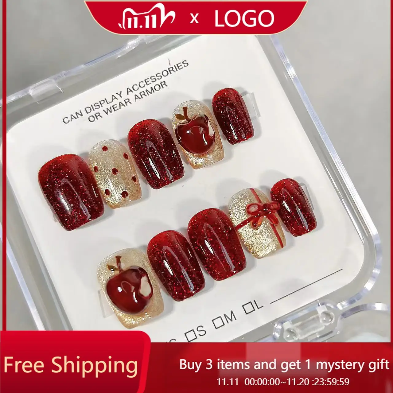 10pcs/set Handmade Fake Nail Set - 3D Effect of A Hand-Squeezed Apple - Sparkling Cat Eye - Red Bow with Diamonds False Nails
10pcs/set Handmade Fake Nail Set - 3D Effect of A Hand-Squeezed Apple - Sparkling Cat Eye - Red Bow with Diamonds False Nails