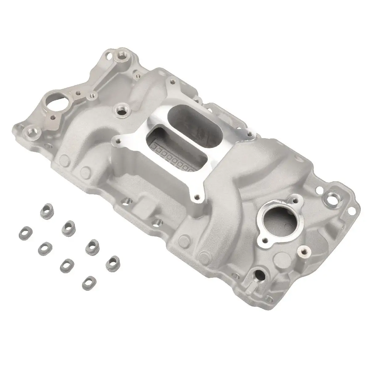Stock Satin Aluminum Air Gap Dual Plane Intake Manifold for Small Block Chevy 305 327 350 400 57-86
Stock Satin Aluminum Air Gap Dual Plane Intake Manifold for Small Block Chevy 305 327 350 400 57-86