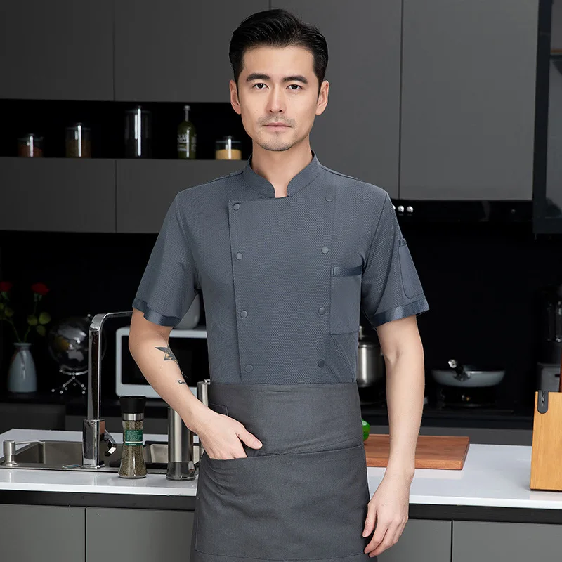 Breathable chef workwear for men, short-sleeved, summer thin style, suitable for kitchen, hotel, restaurant, canteen, back kitch
Breathable chef workwear for men, short-sleeved, summer thin style, suitable for kitchen, hotel, restaurant, canteen, back kitch