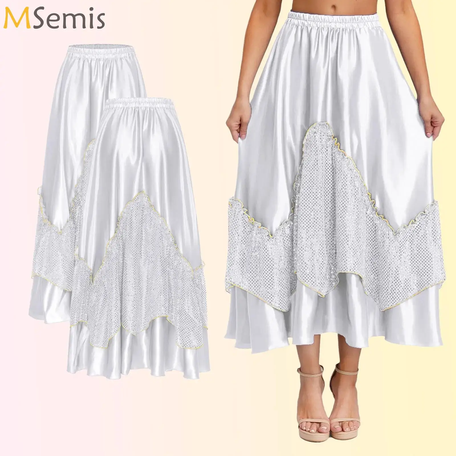 Womens Spanish Bull Dance Big Swing Skirt Glittery Sequined Mesh Satiny Skirt for Flamenco Salsa Tango Rumba Dance Ballrooms
Womens Spanish Bull Dance Big Swing Skirt Glittery Sequined Mesh Satiny Skirt for Flamenco Salsa Tango Rumba Dance Ballrooms