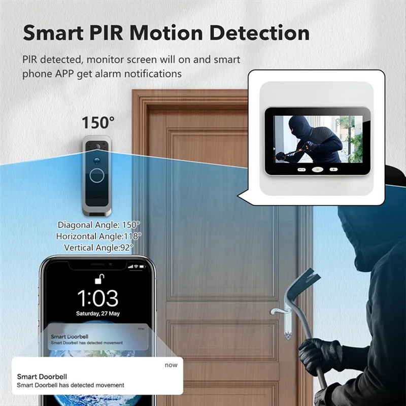 B92B-Tuya Smart Wireless Door Camera System With 1080P HD 2MP Outdoor Video Intercom Wifi PIR Motion Detection And 5Inch Monitor
B92B-Tuya Smart Wireless Door Camera System With 1080P HD 2MP Outdoor Video Intercom Wifi PIR Motion Detection And 5Inch Monitor