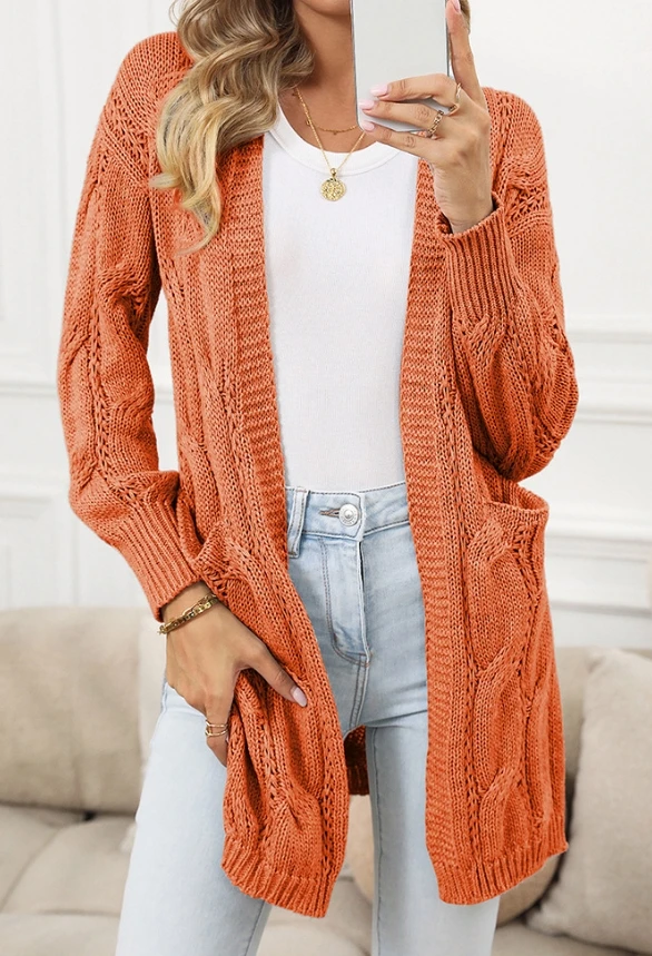 Solid color jacket for women's street casual style mid length cardigan
Solid color jacket for women's street casual style mid length cardigan