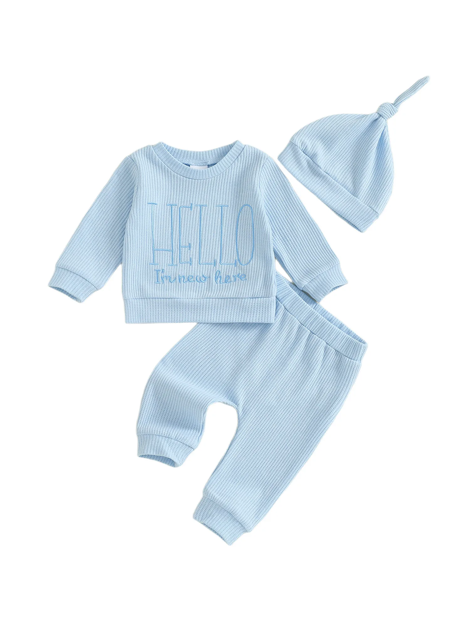 Осенний комплект одежды для маленьких мальчиков и девочек с вышитыми буквами, топ в рубчик с длинными рукавами, брюки и кепка — комплект из трех предметов 
Осенний комплект одежды для маленьких мальчиков и девочек с вышитыми буквами, топ в рубчик с длинными рукавами, брюки и кепка — комплект из трех предметов