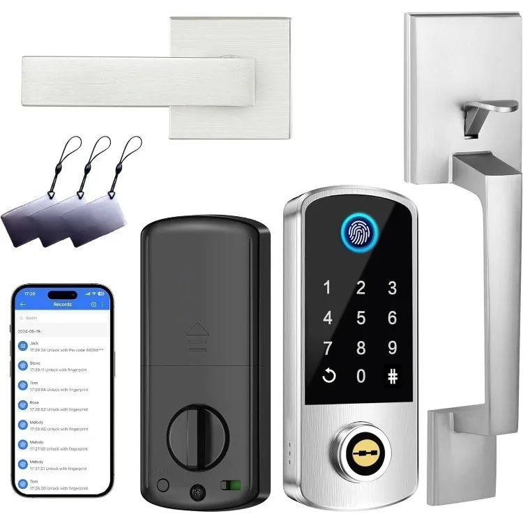 Keyless Entry Door Deadbolt with Handle Set, Fingerprint APP Smart Door Lock, Digital Keypad Bluetooth Deadbolt Lockset
Keyless Entry Door Deadbolt with Handle Set, Fingerprint APP Smart Door Lock, Digital Keypad Bluetooth Deadbolt Lockset