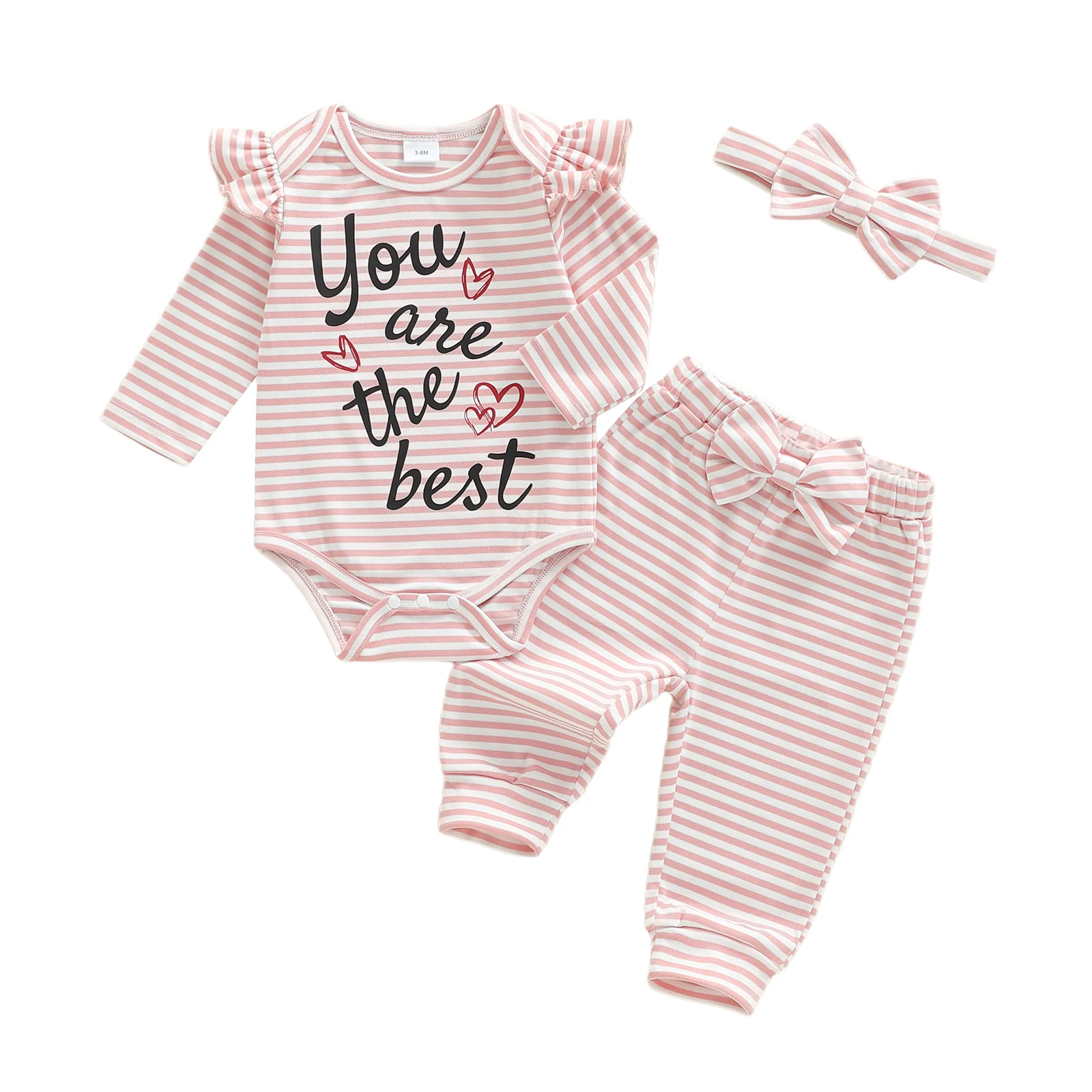 Baby Girls Fall Outfit Long Sleeve Letters Print Romper with Striped Pants and Bowknot Headband Clothing Set
Baby Girls Fall Outfit Long Sleeve Letters Print Romper with Striped Pants and Bowknot Headband Clothing Set