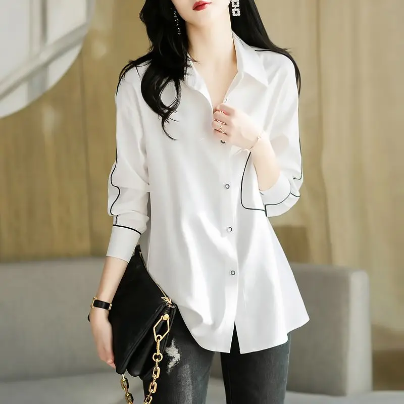 Mid Length White Long Sleeves Shirt Spring Autumn New Casual Commuting Loose Blouse Tops Professional Fashion Clothes for Women
Mid Length White Long Sleeves Shirt Spring Autumn New Casual Commuting Loose Blouse Tops Professional Fashion Clothes for Women