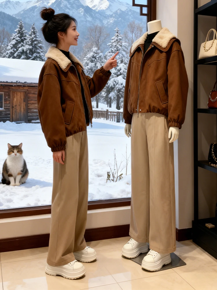 Retro Casual Faion Trendy Cotton Jaet Set ort Wide Leg Drapey Pants Warm Women's Lamb Fur Collar Autumn Winter Outfit
Retro Casual Faion Trendy Cotton Jaet Set ort Wide Leg Drapey Pants Warm Women's Lamb Fur Collar Autumn Winter Outfit