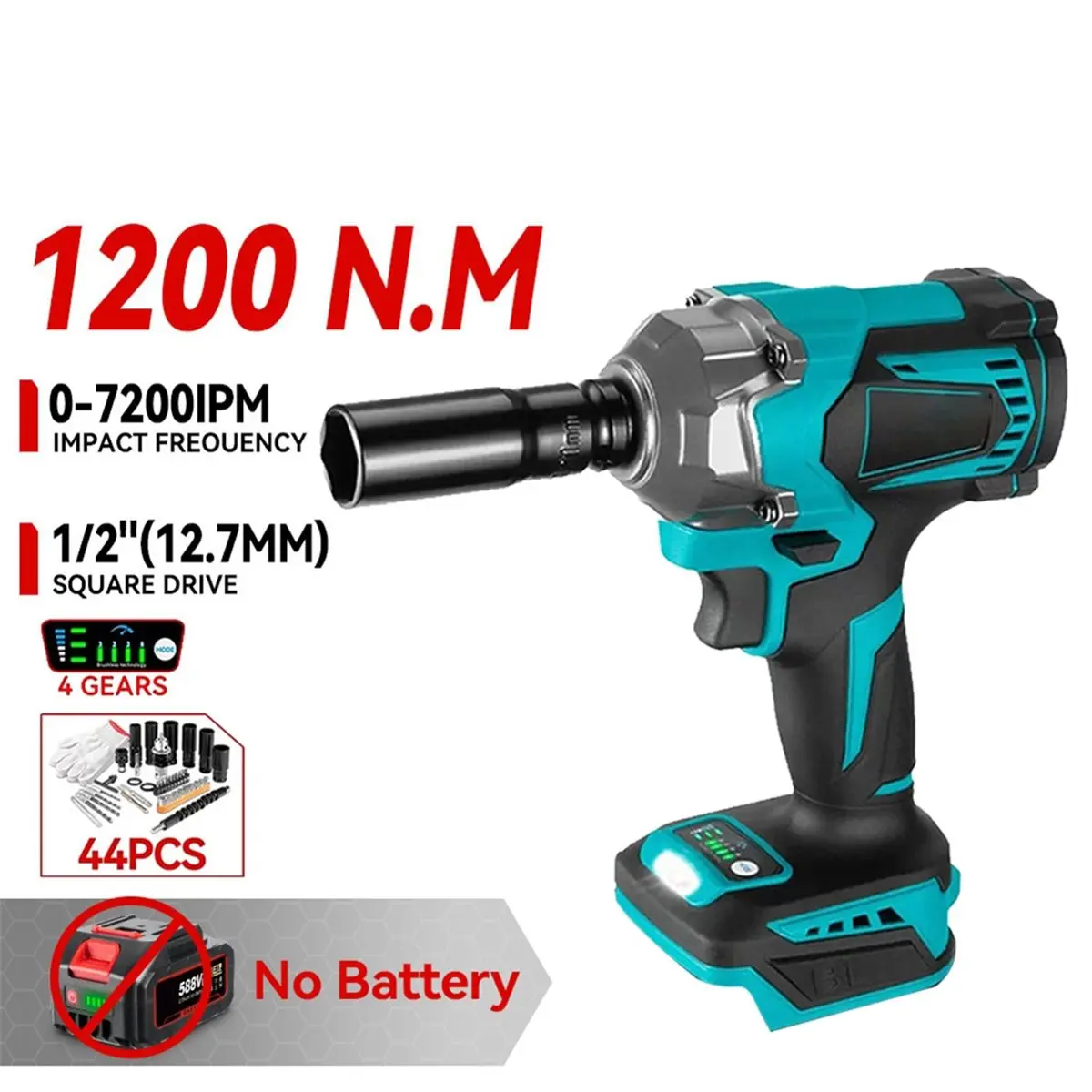ABZT 1200N.M Brushless Electric Impact Wrench Cordless Screwdriver Car Repair Power Tool with Socket for Battery A
ABZT 1200N.M Brushless Electric Impact Wrench Cordless Screwdriver Car Repair Power Tool with Socket for Battery A
