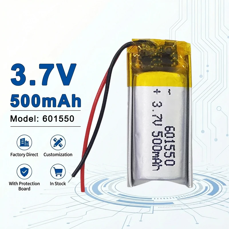 601550 3.7V 500mAh Rechargeable LiPo Battery with Stable Output for Electronics and Portable Power Accessories 602025 602030
601550 3.7V 500mAh Rechargeable LiPo Battery with Stable Output for Electronics and Portable Power Accessories 602025 602030