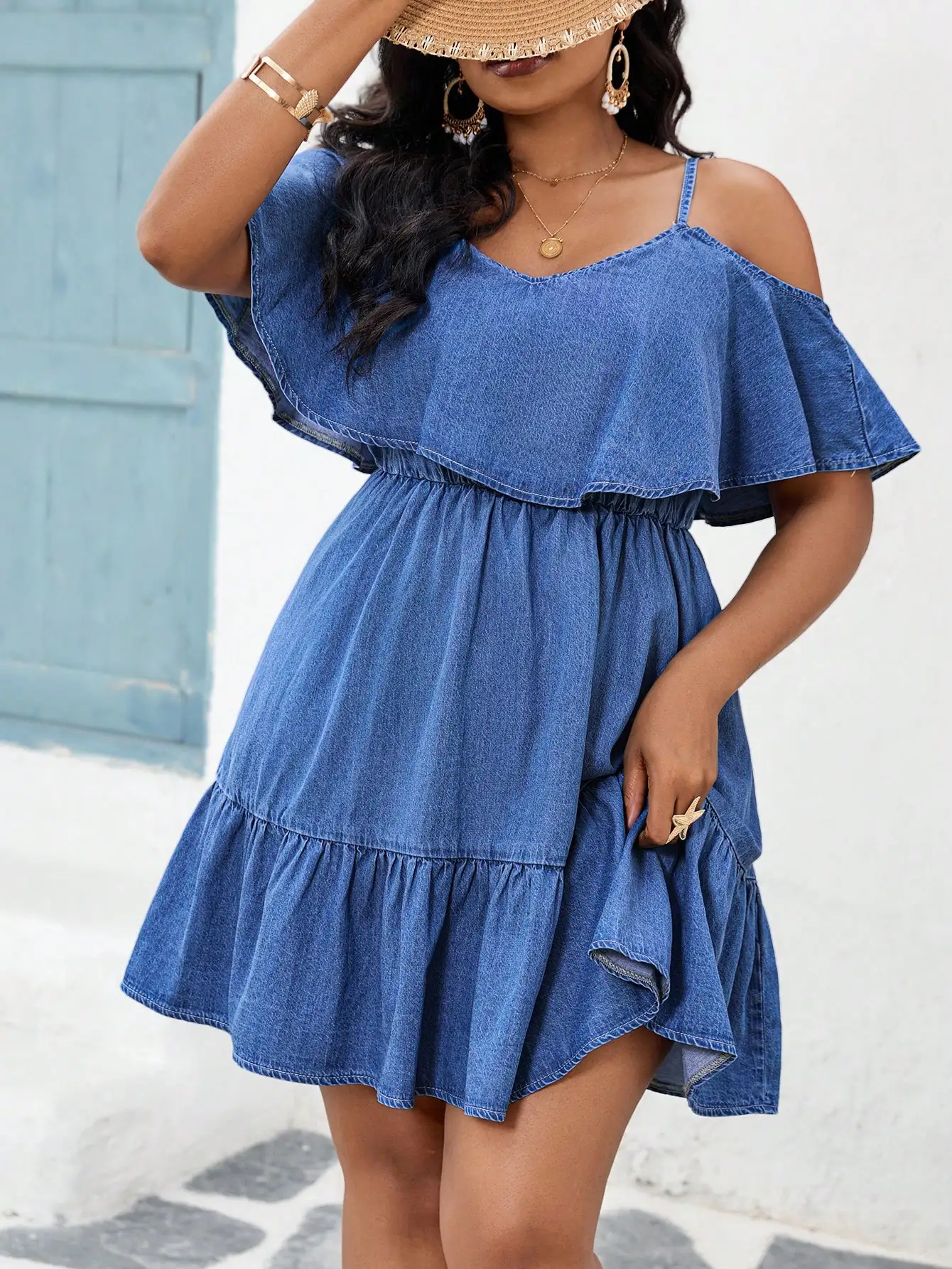 Off Shoulder Denim Dress With Ruffle Tiered Skirt Casual Vacation Wear
Off Shoulder Denim Dress With Ruffle Tiered Skirt Casual Vacation Wear