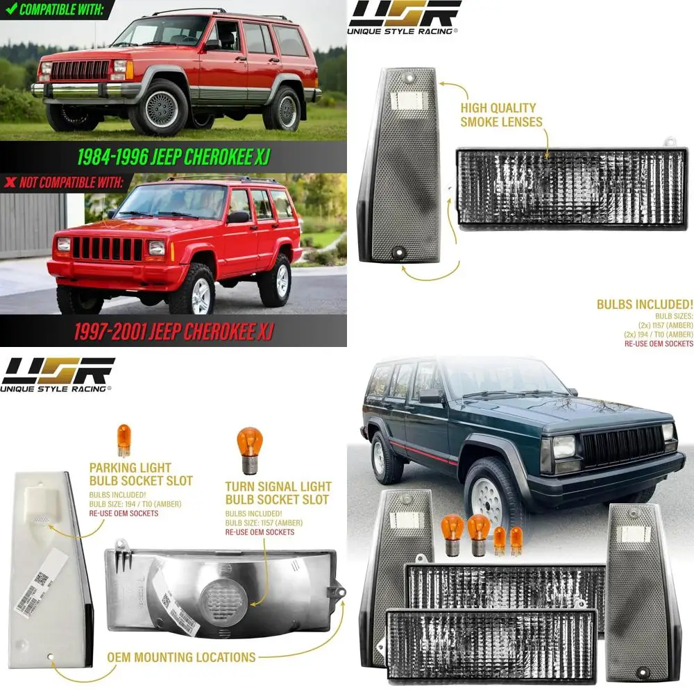 Pair of Front Parking & Turn Signal Lights for 1984-1996 Jeep Cherokee Models with Amber Bulbs & Smoke Lens Corner & Bumper Ligh
Pair of Front Parking & Turn Signal Lights for 1984-1996 Jeep Cherokee Models with Amber Bulbs & Smoke Lens Corner & Bumper Ligh