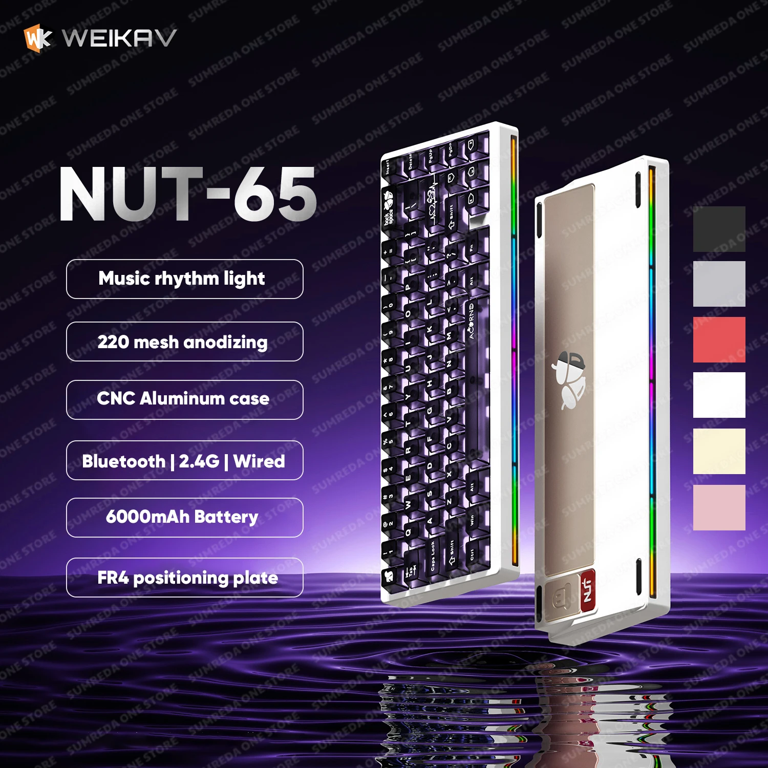 WEIKAV NUT65 Lucky65 V2 Wireless Gaming Aluminium Mechanical Keyboard Bluetooth 2.4G TYPE-C Wired RGB Hotswap Gamer Keyboard
WEIKAV NUT65 Lucky65 V2 Wireless Gaming Aluminium Mechanical Keyboard Bluetooth 2.4G TYPE-C Wired RGB Hotswap Gamer Keyboard