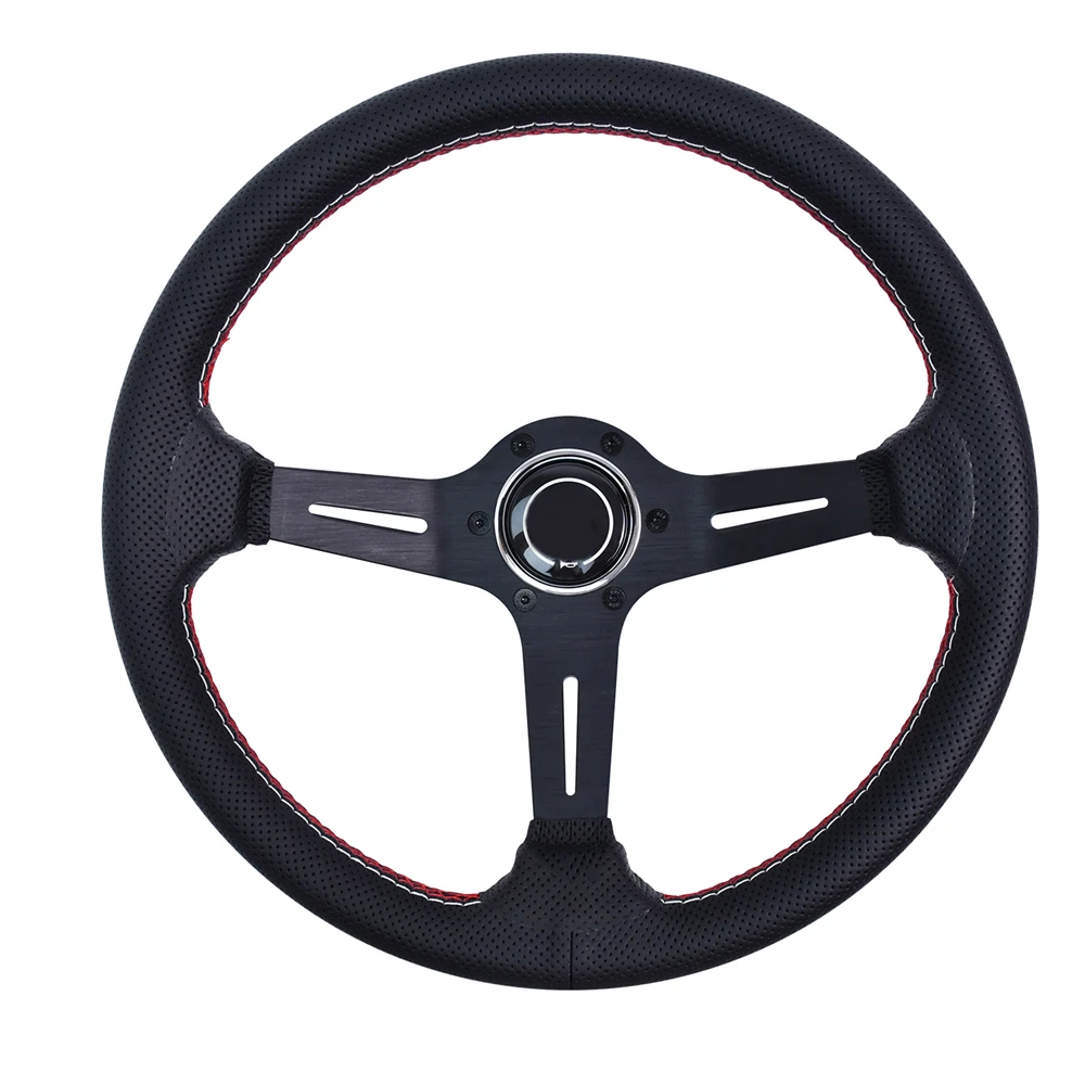 350mm 3 Spokes Universal Sports Steering Wheel Black Leather PCD 74MM Deep Concave Racing Steering Wheel With Horn Button
350mm 3 Spokes Universal Sports Steering Wheel Black Leather PCD 74MM Deep Concave Racing Steering Wheel With Horn Button