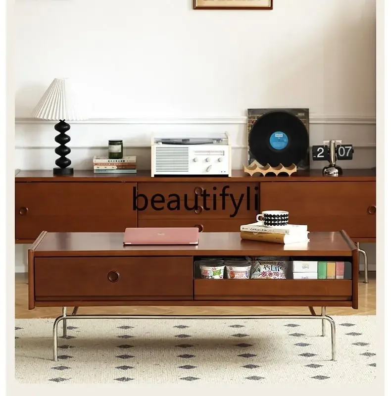 Small apartment living room coffee table retro solid wood Japanese ins simple stainless steel tea table
Small apartment living room coffee table retro solid wood Japanese ins simple stainless steel tea table