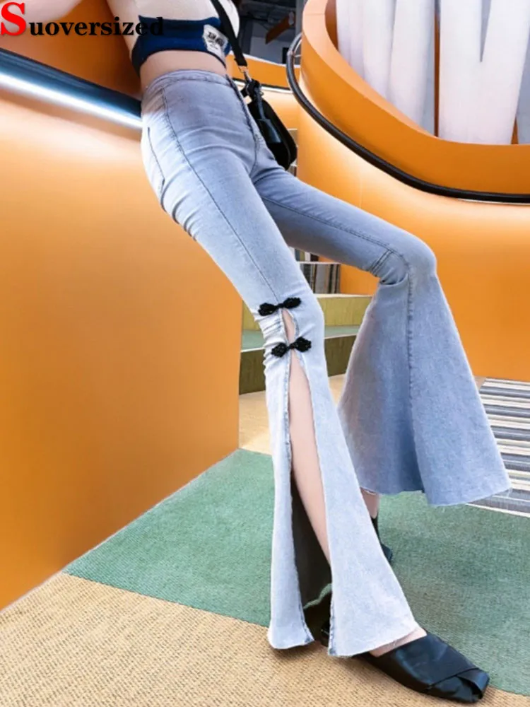 Fashion Slit Streetwear Jeans Vintage High Waisted Elastic Casual Slim Fit Flared Vaqueros Korean Fashion Women Denim Pants
Fashion Slit Streetwear Jeans Vintage High Waisted Elastic Casual Slim Fit Flared Vaqueros Korean Fashion Women Denim Pants