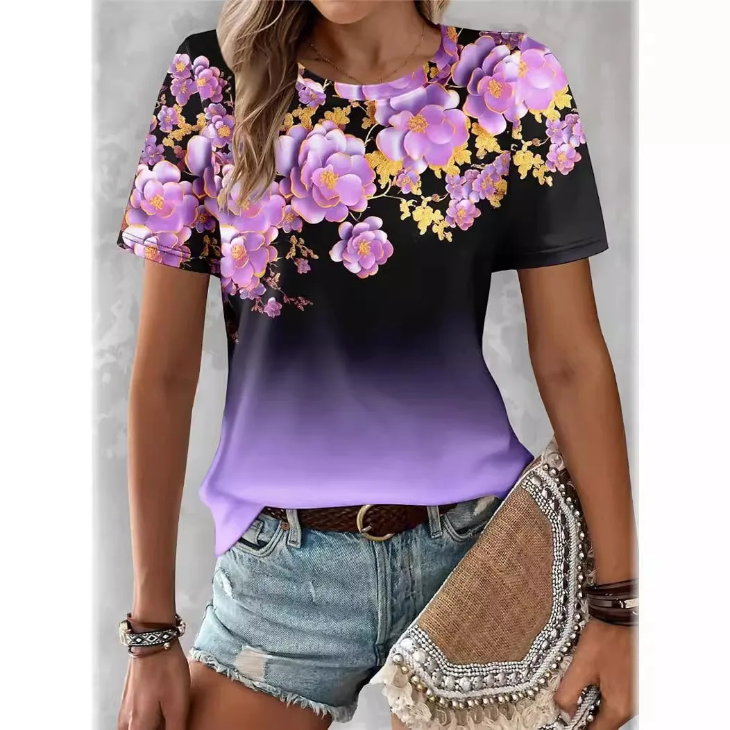 2025 new women's round neck short sleeved women's summer sweet flower 3D printed T-shirt loose and versatile casual women's top
2025 new women's round neck short sleeved women's summer sweet flower 3D printed T-shirt loose and versatile casual women's top