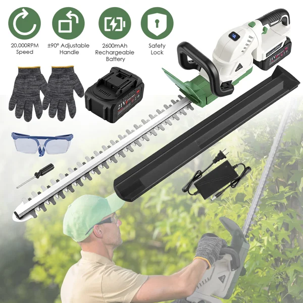 Cordless Grass Trimmer with 20000 RPM Motor, 2600mAh Battery, Dual-Action Steel Blade Hedge Trimmer
Cordless Grass Trimmer with 20000 RPM Motor, 2600mAh Battery, Dual-Action Steel Blade Hedge Trimmer