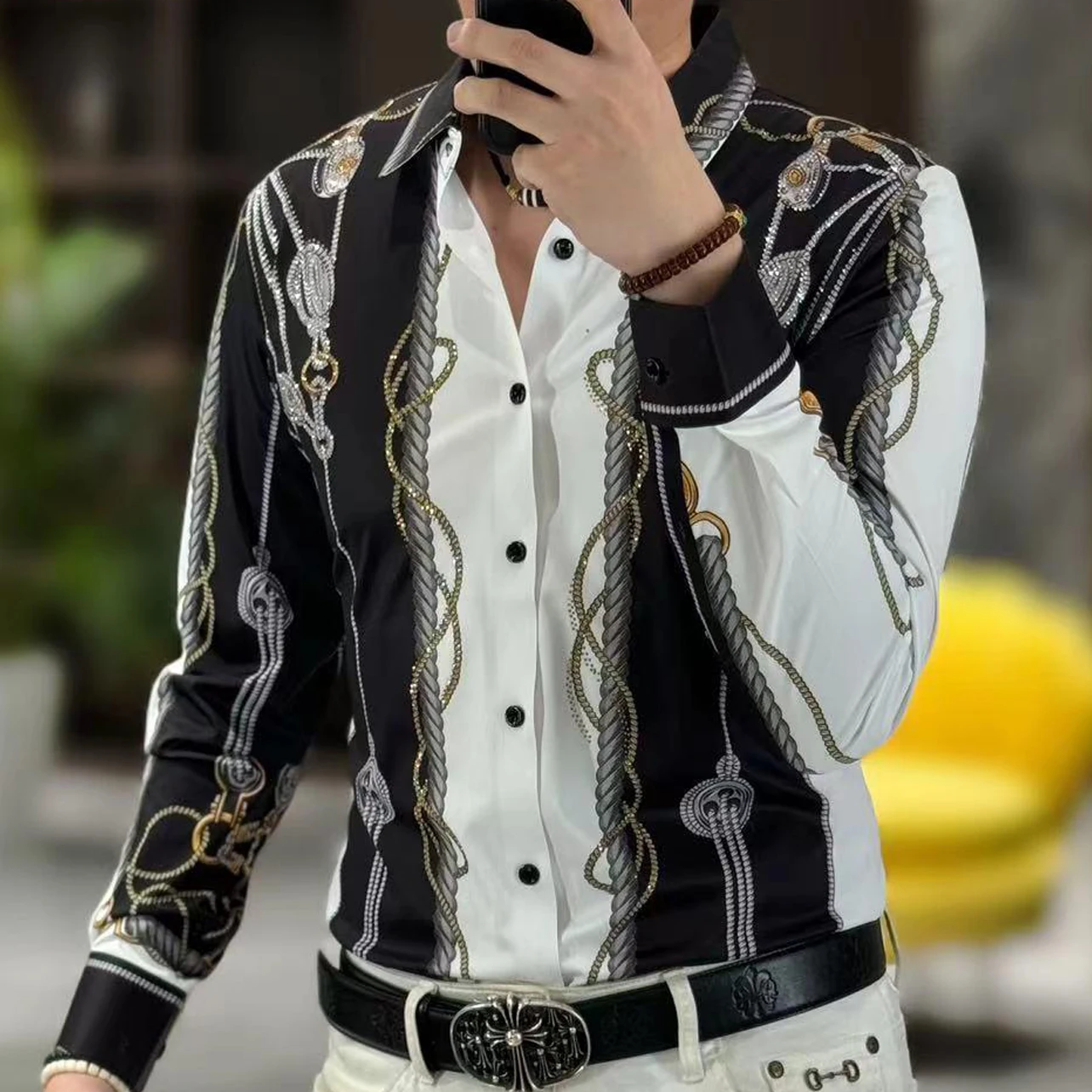Vintage Tuxedo Shirt Camisa Social Masculina Luxury Pattern Print Men Shirt Casual Slim Fit Long Sleeve Dress Shirt Club Party
Vintage Tuxedo Shirt Camisa Social Masculina Luxury Pattern Print Men Shirt Casual Slim Fit Long Sleeve Dress Shirt Club Party