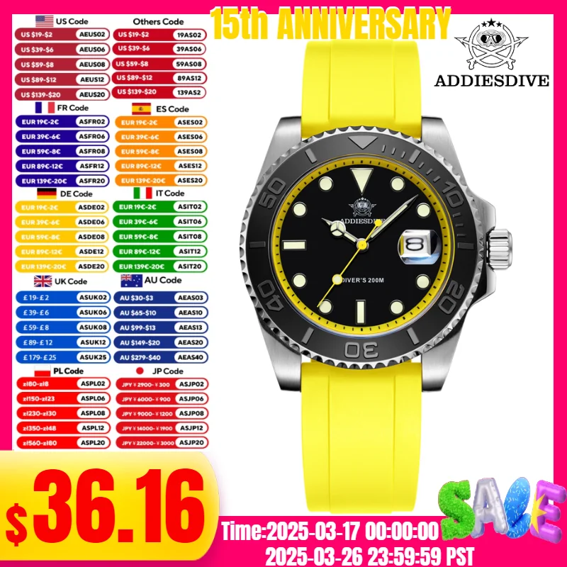 ADDIESDIVE Mens Quartz Watch BGW9 Blue Luminous 200m Waterproof 316L Stainless Steel Fashion Business Watch Montre Homme
ADDIESDIVE Mens Quartz Watch BGW9 Blue Luminous 200m Waterproof 316L Stainless Steel Fashion Business Watch Montre Homme