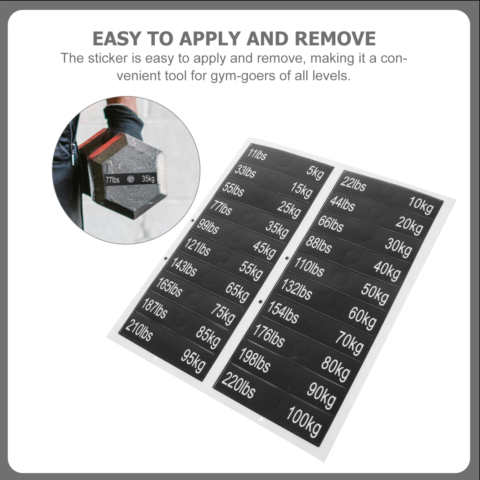 1 Pack Weighted Block Stickers 33x18mm PVC Tags for Gym Equipment Labels Fitness Weighting 5-100kg Compatibility
1 Pack Weighted Block Stickers 33x18mm PVC Tags for Gym Equipment Labels Fitness Weighting 5-100kg Compatibility