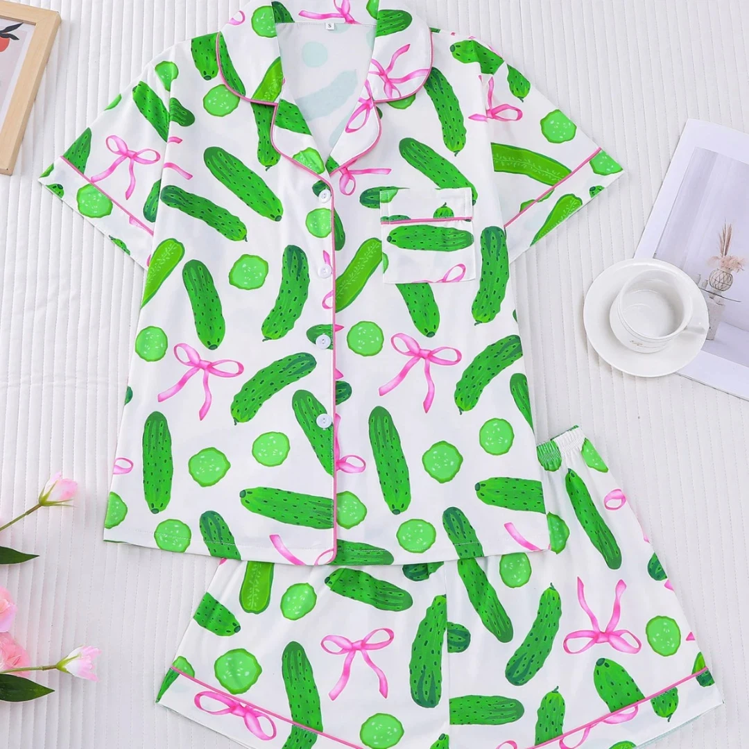 Женская пижама с принтом огурцов, с короткими рукавами и шортами, комплект для дома и отдыха, одежда, подарки для женщин
Женская пижама с принтом огурцов, с короткими рукавами и шортами, комплект для дома и отдыха, одежда, подарки для женщин