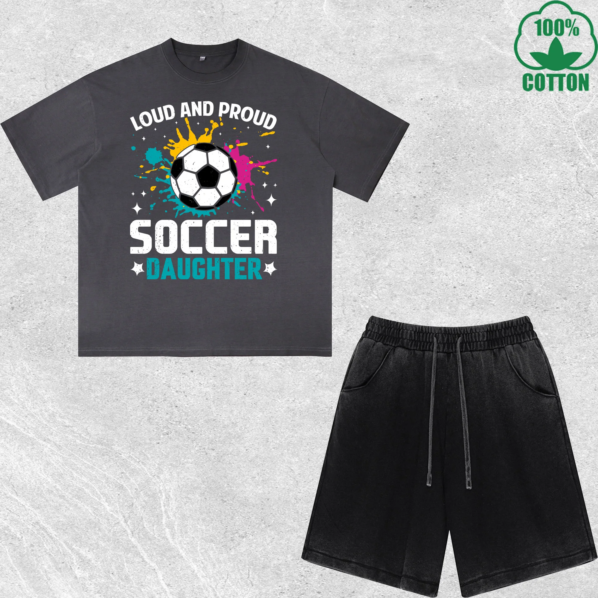 Loud and Proud Soccer Printed Dirty Wash T-Shirt Shorts Set Multicolor Combo Loose Trendy Fashionable 100%Cotton
Loud and Proud Soccer Printed Dirty Wash T-Shirt Shorts Set Multicolor Combo Loose Trendy Fashionable 100%Cotton