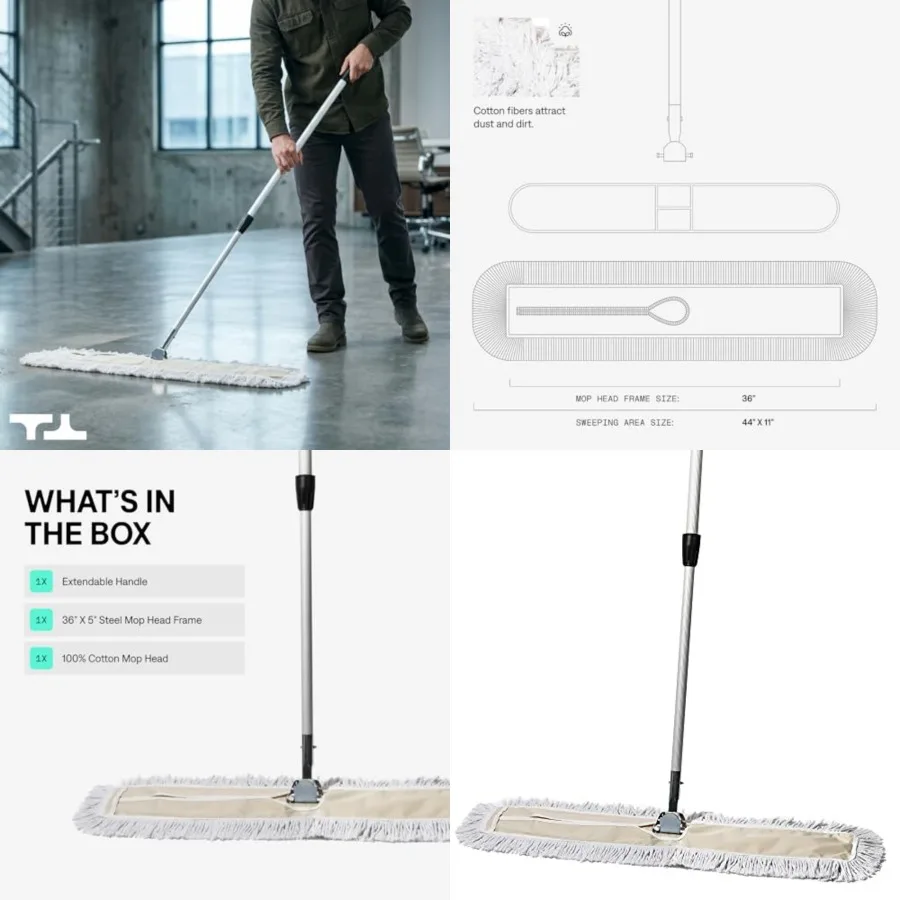 Commercial Dust Mop 36 ch Floor Sweeper for Hardwood, Reusable Cotton Mop Head, Extendable Handle, Dry Mop for Floor Cleang Jan
Commercial Dust Mop 36 ch Floor Sweeper for Hardwood, Reusable Cotton Mop Head, Extendable Handle, Dry Mop for Floor Cleang Jan