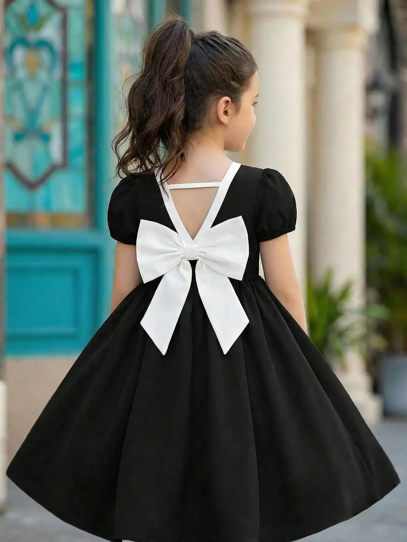 Young Girl Colorblock Bow Decor Round Neck Elegant Short Sleeve Dress Girls Formal Dress Black Party Dress Girls Black Dress With White Bow Girls Dress With Bow Girls Black And White Dress Black Dress For Girls Black And White Girls Dress Bow Back Dress G
Young Girl Colorblock Bow Decor Round Neck Elegant Short Sleeve Dress Girls Formal Dress Black Party Dress Girls Black Dress With White Bow Girls Dress With Bow Girls Black And White Dress Black Dress For Girls Black And White Girls Dress Bow Back Dress G