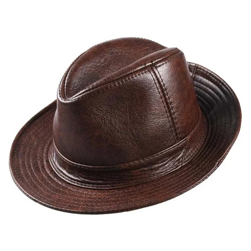 Spring/Winter Man High Quality Genuine Leather Cowhide Fedora Gentleman Cow Skin Short Brim Black/Brown Top Hat Male Shows
Spring/Winter Man High Quality Genuine Leather Cowhide Fedora Gentleman Cow Skin Short Brim Black/Brown Top Hat Male Shows