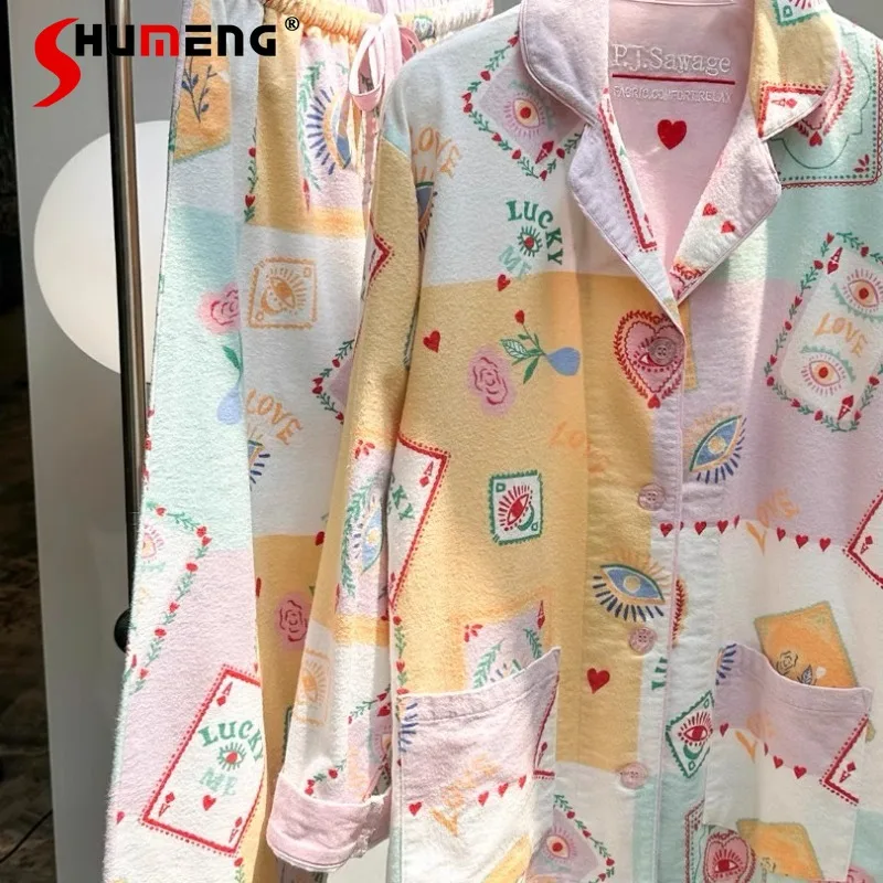 Luxury Cartoon Print PJS Pajama Set for Women Pure Cotton Brushed Wearable Sleep Suits Female Outside High End Homewear
Luxury Cartoon Print PJS Pajama Set for Women Pure Cotton Brushed Wearable Sleep Suits Female Outside High End Homewear