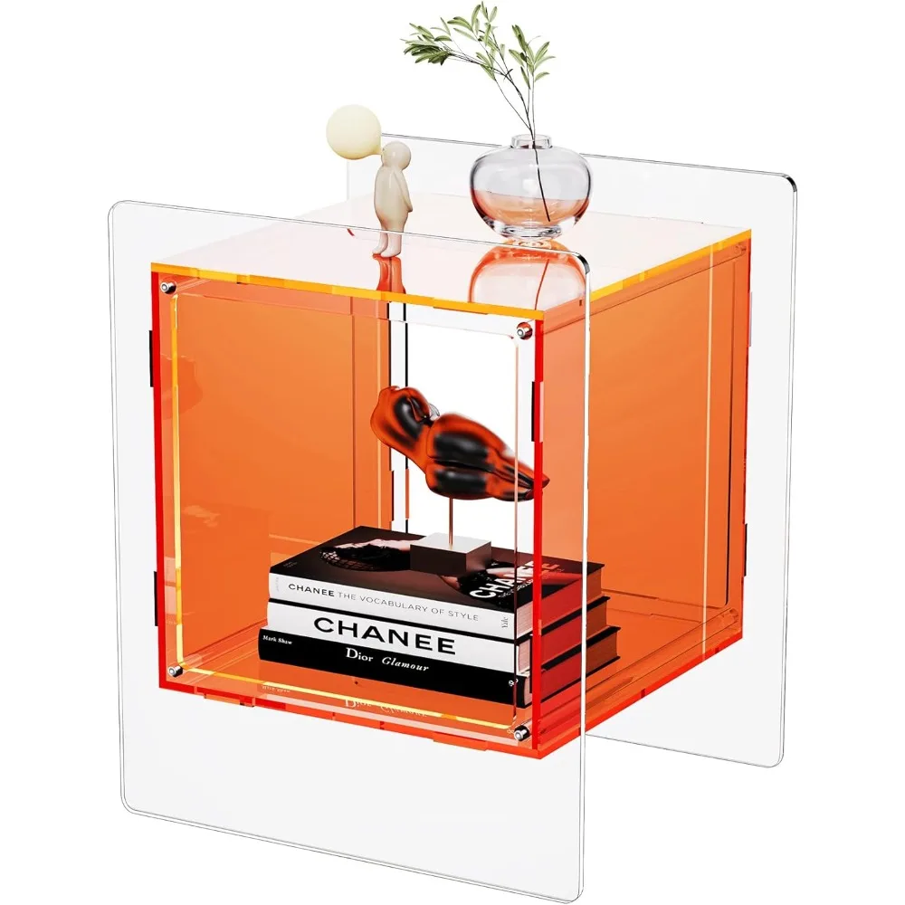 colorful acrylic bedside table with open shelf, clear living room side table in orange
colorful acrylic bedside table with open shelf, clear living room side table in orange