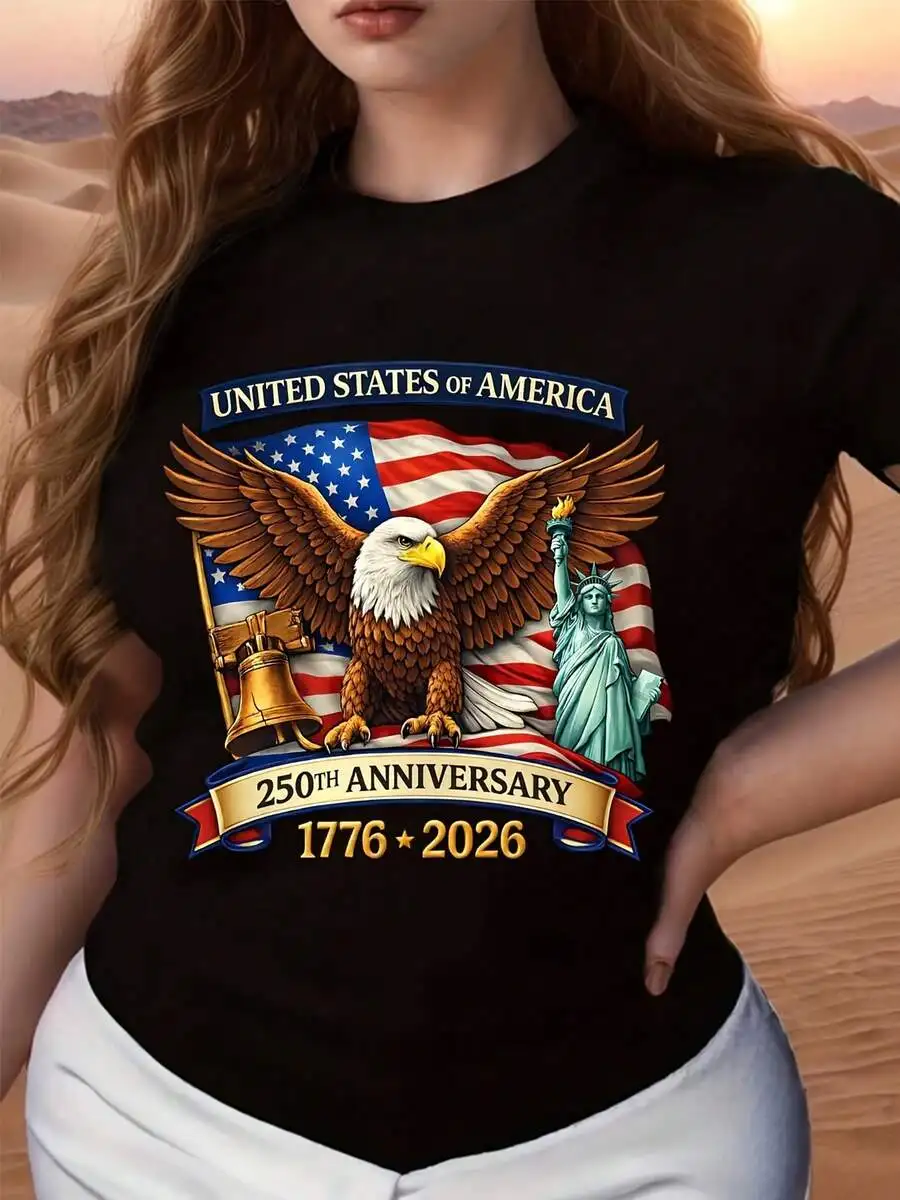 Womens Patriotic T-Shirt Eagle American Flag Statue Of Liberty Liberty Bell 250th Anniversary 1776-2026 Graphic Print Crew Neck
Womens Patriotic T-Shirt Eagle American Flag Statue Of Liberty Liberty Bell 250th Anniversary 1776-2026 Graphic Print Crew Neck