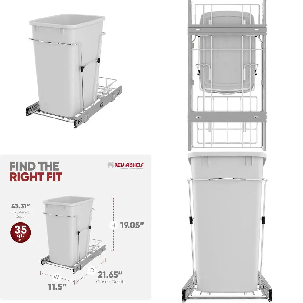 35-Quart Pullout Trash Can with Full Extension Slides, White
35-Quart Pullout Trash Can with Full Extension Slides, White