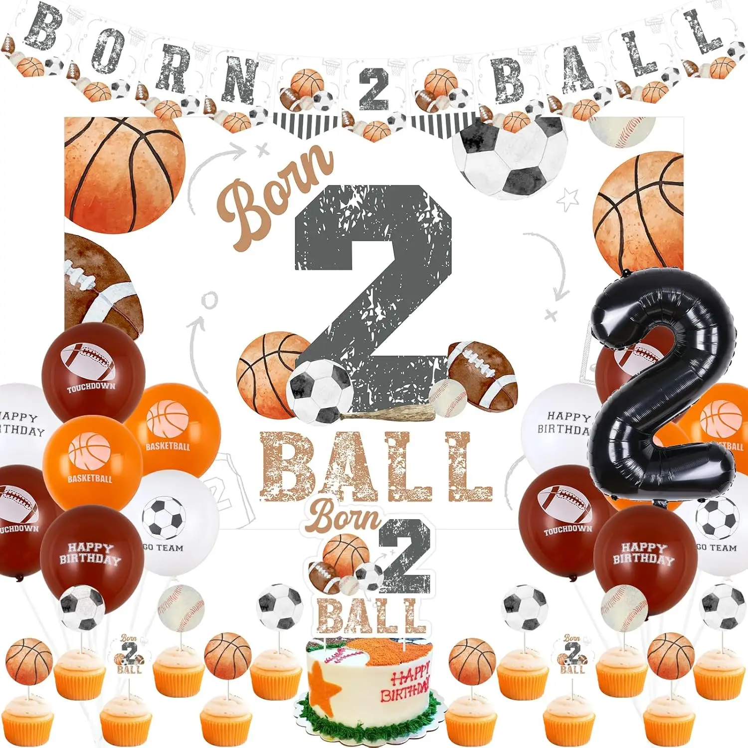Sursurprise Born 2 Ball Birthday Decorations Football Basketball Party Supplies with Born 2Birthday Banner Backdrop Sports Theme 
Sursurprise Born 2 Ball Birthday Decorations Football Basketball Party Supplies with Born 2Birthday Banner Backdrop Sports Theme