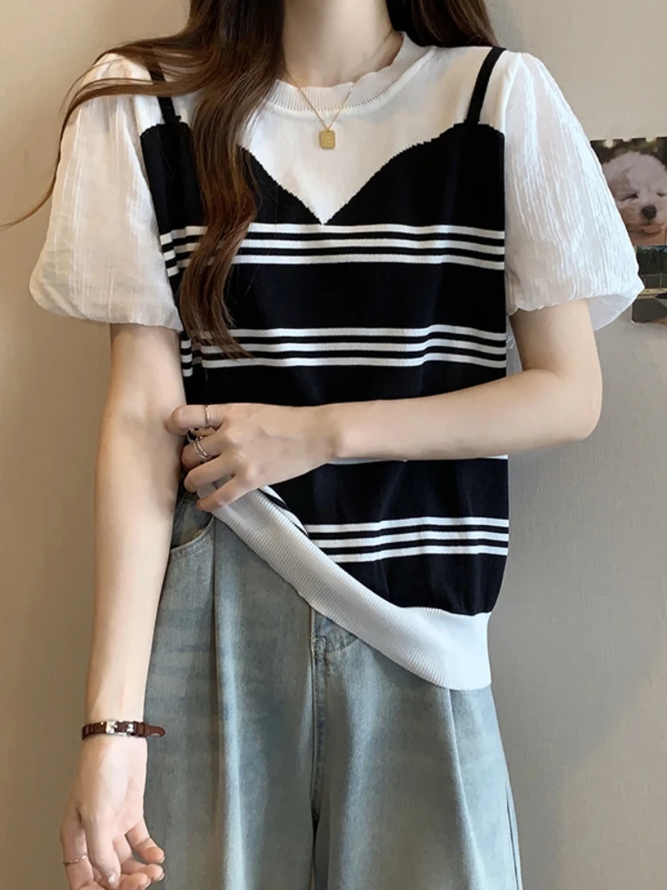 Slimming Striped Short Sleeve T-Shirt Women's Summer Top Base Shirt Beautiful Fat Sister Korean Style Commute Fashion
Slimming Striped Short Sleeve T-Shirt Women's Summer Top Base Shirt Beautiful Fat Sister Korean Style Commute Fashion