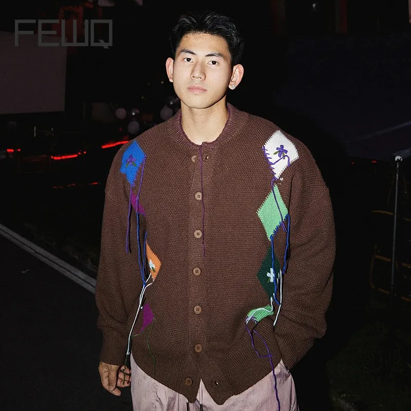 FEWQ American Multicolor Diamond Grid Embroidered Flower Tassel Knitted Cardigan Jacket Men Sweater Single Breast Tops
FEWQ American Multicolor Diamond Grid Embroidered Flower Tassel Knitted Cardigan Jacket Men Sweater Single Breast Tops