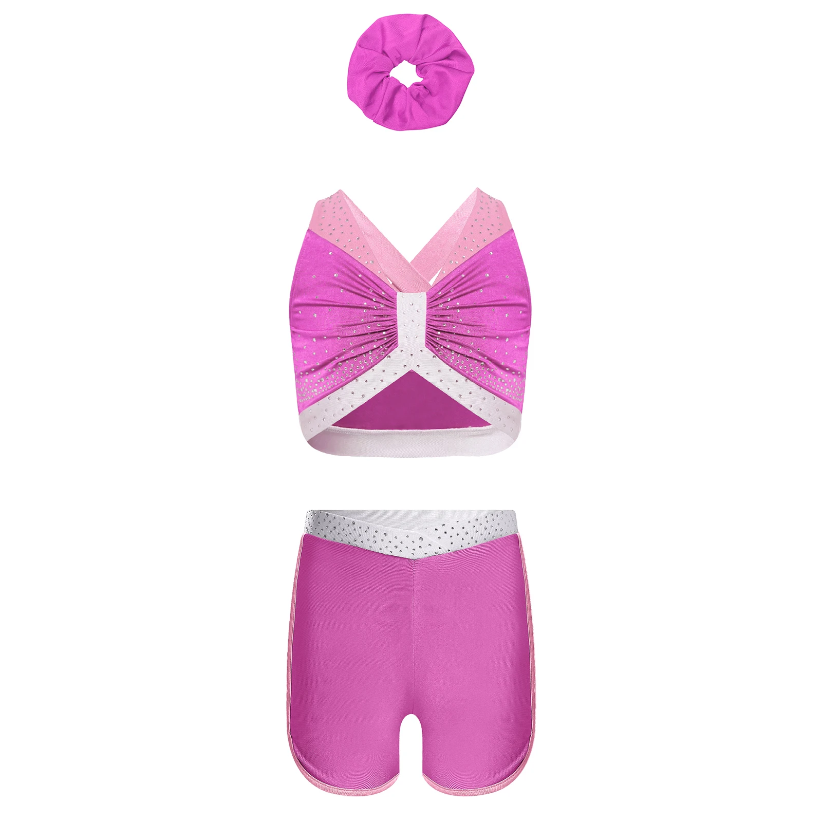 Kids Girls Dance Gymnastic Sports Sets Rhythmic Modern Dance Outfit Rhinestones Cross Back Ruched Crop Top Shorts and Hair Band
Kids Girls Dance Gymnastic Sports Sets Rhythmic Modern Dance Outfit Rhinestones Cross Back Ruched Crop Top Shorts and Hair Band