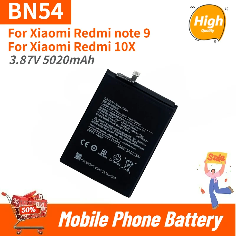 High Quality BN54 Phone Battery 3.87V 5020mAh For Xiaomi Redmi note 9 Redmi 10X Brand New Replacement Battery
High Quality BN54 Phone Battery 3.87V 5020mAh For Xiaomi Redmi note 9 Redmi 10X Brand New Replacement Battery