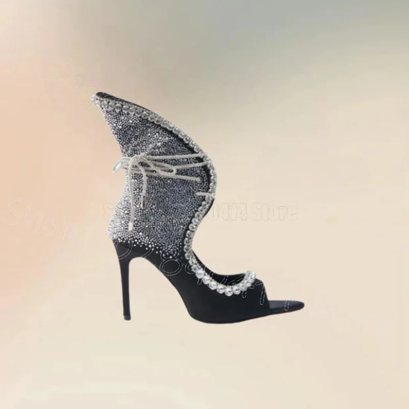 Silver Rhinestone Black Open Toe Sandals Boots Lace Up Women Shoes Thin High Heels Party Banquet Dating 2025 Zapatos Para Mujere
Silver Rhinestone Black Open Toe Sandals Boots Lace Up Women Shoes Thin High Heels Party Banquet Dating 2025 Zapatos Para Mujere